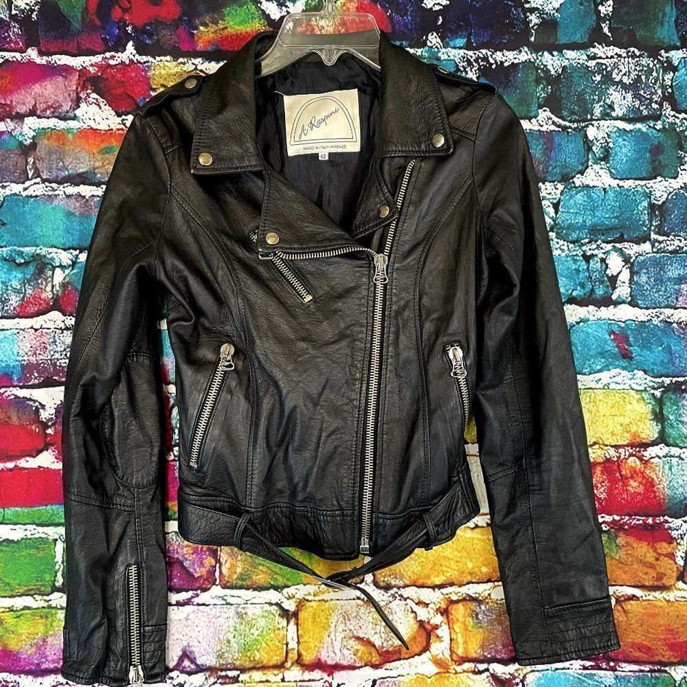 A. Raspini Leather Moto Jacket Made in Italy Size 42